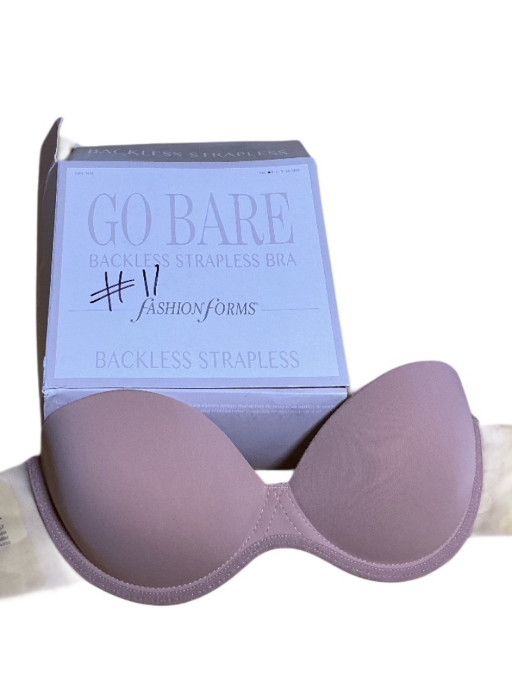 Fashion Forms Go Bare Backless Strapless Bra, Adhesive Reusable, Nude, Sz A, New